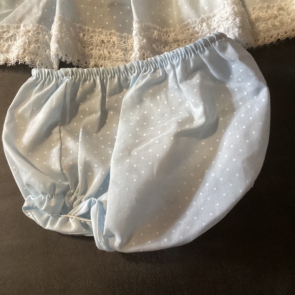 VTG Hugs and Kisses  Baby Girls Dress with Matching Panties Blue with White Dots - Picture 3 of 4